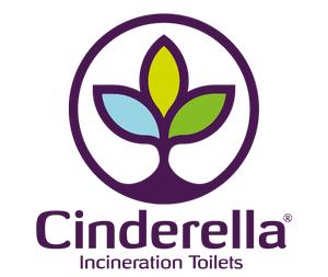 Cinderella Incineration Toilets logo featuring a colorful leaf design within a circular emblem.