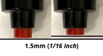 Close-up of 1.5mm (1/16 inch) red-tipped nozzle for precise application in various projects.