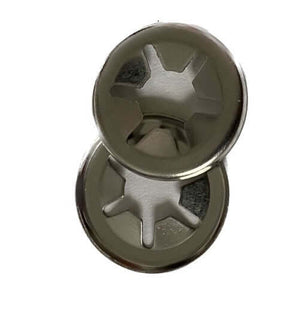 Two Cinderella® Star Lock M6 push-on fasteners designed for secure grip on round shafts in repairs.