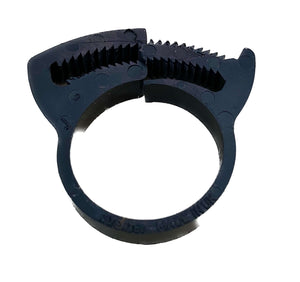 Black 24mm plastic hose clamp with lock for Cinderella incineration toilet burner fan casing.