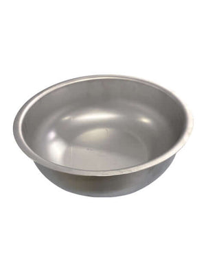 Sturdy metal bowl designed for various cooking and baking needs, featuring a smooth, round interior.