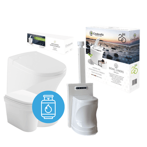 Cinderella Incineration Toilet Bundle with Urinal, includes toilet, urinal, and accessories for efficient gas use and reduced cycles.