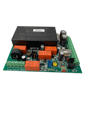 AC-DC power module circuit board for electronics project, model AEC60-15S, featuring capacitors and connectors.