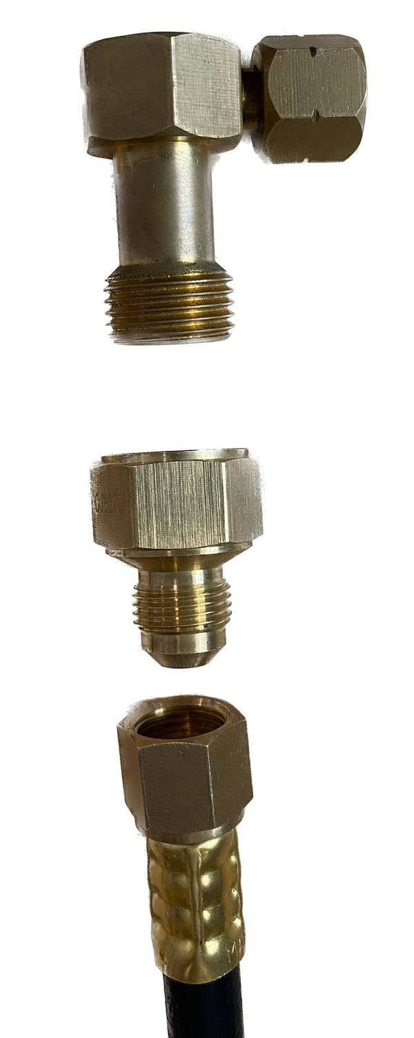 Brass Connector LH Female for 2022+ Freedom Models, showcasing three dimensional views of connector fittings.