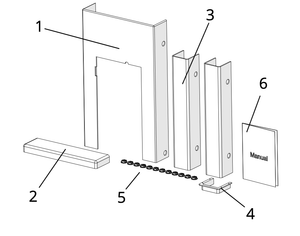 Diagram of Cinderella Travel Build-In-Box components, including panels, screws, and installation manual from Cabin Depot.