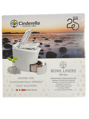 Cinderella 500 Pcs Bowl Liners for Incineration Toilets, eco-friendly toilet solution from Cabin Depot.