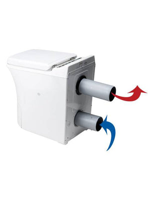 Cinderella Comfort Incineration Toilet by The Cabin Depot, environmentally-friendly electric toilet with vent system for AC power users.