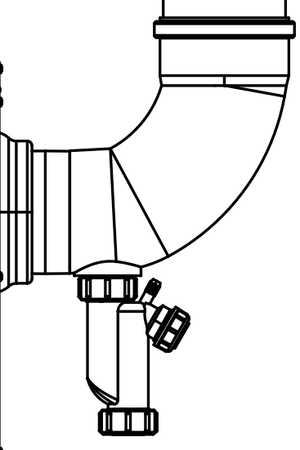 Cinderella Ball Valve Siphon for Ventilation Kit at Cabin Depot, designed as a condensation trap with a drain for indoor installation.