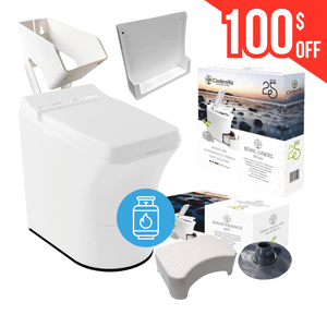 Cinderella Freedom Gas Incineration Toilet Bundle with maintenance kit and bowl liners - $100 off promotion.